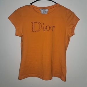Vintage Dior galliano rhinestone logo top in orange size 6